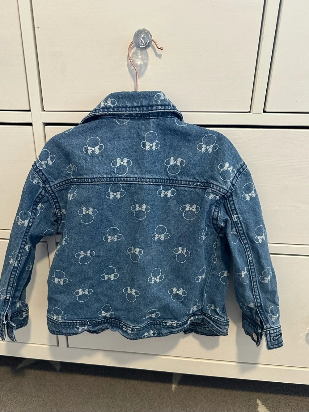 Disney Blue Denim Jacket with Mickey Ear Print and Pink Bow Patch